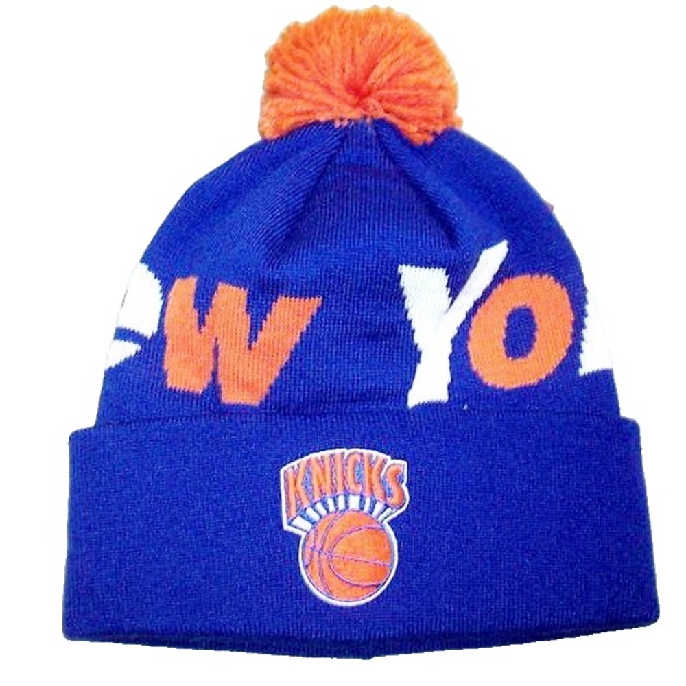 New York Knicks Cuffed Knit Beanie Hat Winter Ski Cap W/Pom Mitchell & Ness New